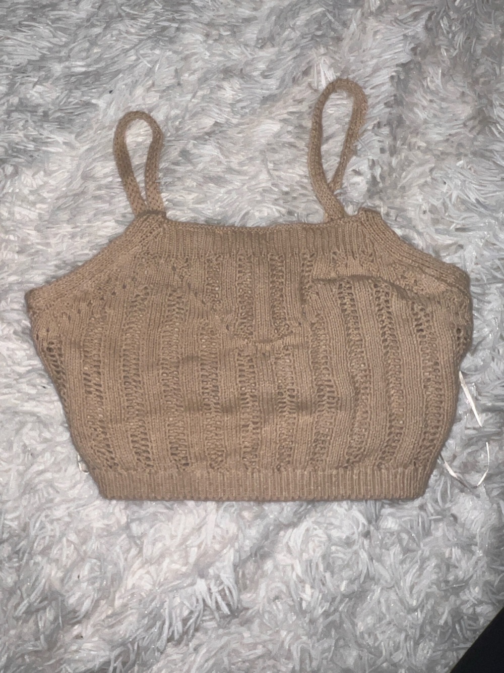 Knit Cropped Cami Tank Top in Camel